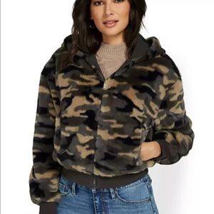 Camo-Print Reversible Hooded Faux-Fur Jacket